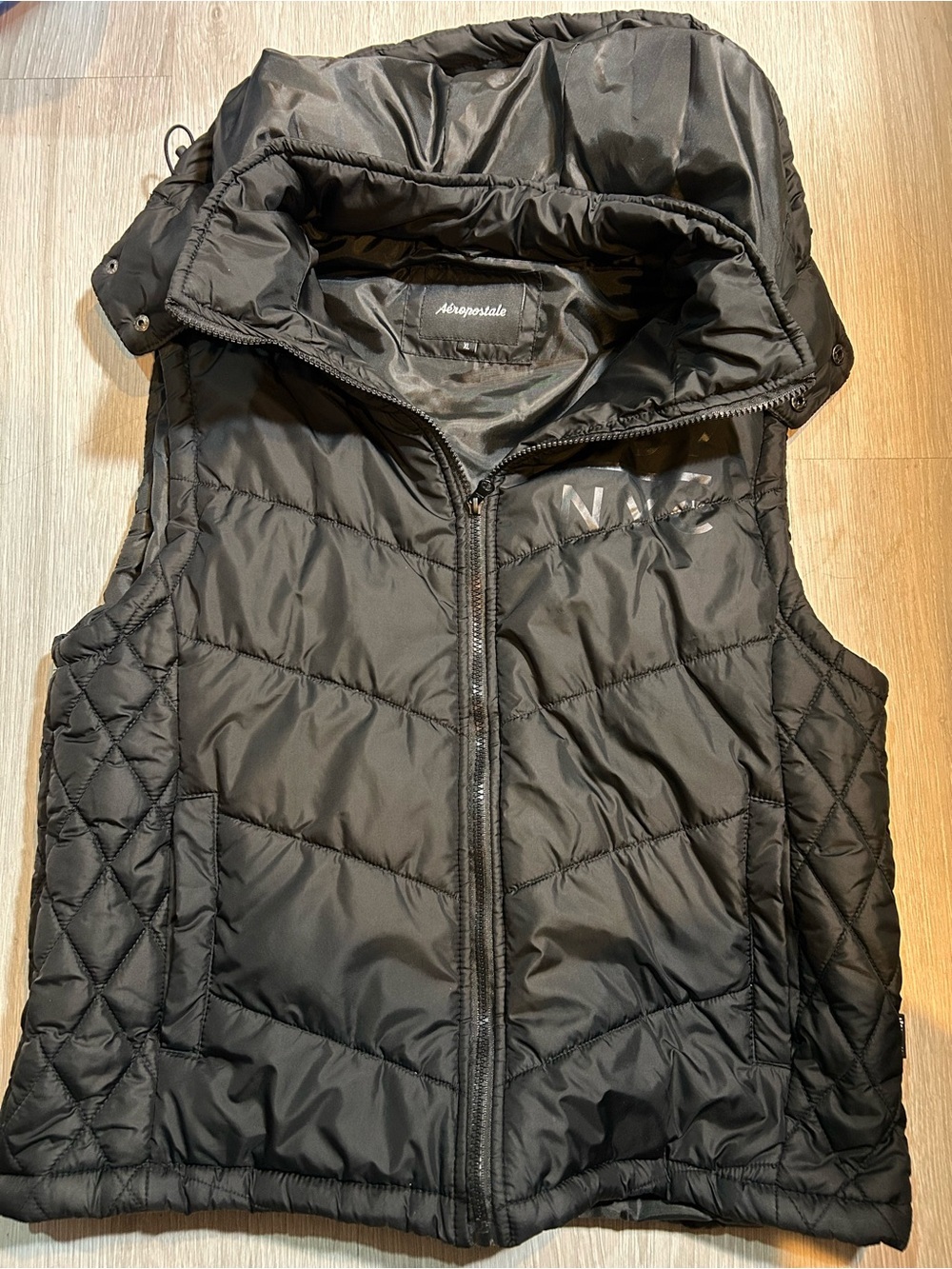 Aeropostale Black Quilted Hooded Puffer Vest